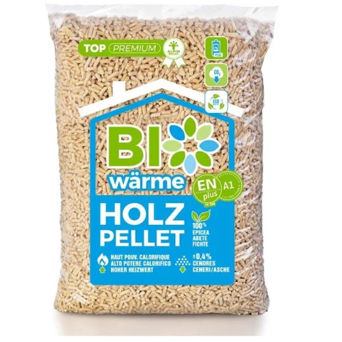 Bag of BIWärme Holzpellet for heating; ENplus A1 certification, Top Premium.